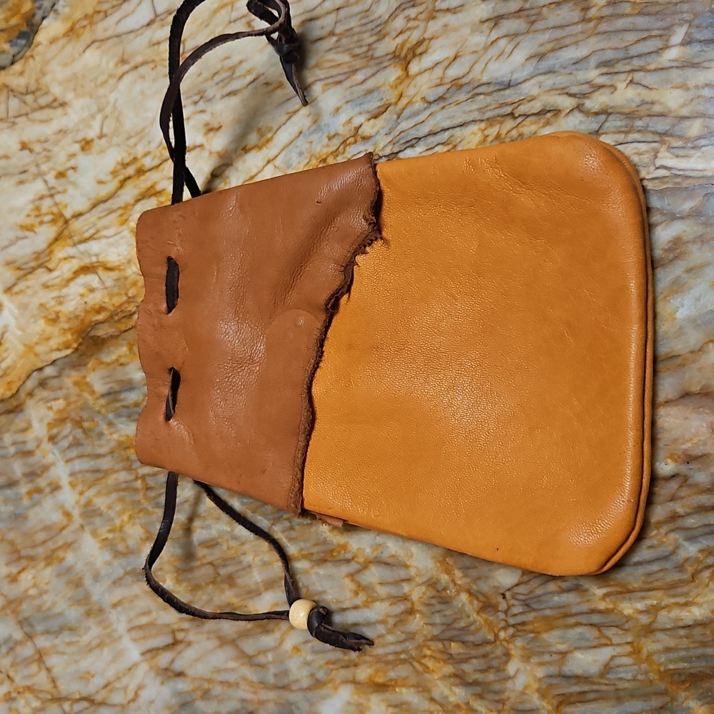 Brown Leather Drawstring Pouch - image 2